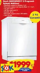 BOSCH SMS23DW01T 3 PROGRAMLI BULAŞIK MAKİNESİ